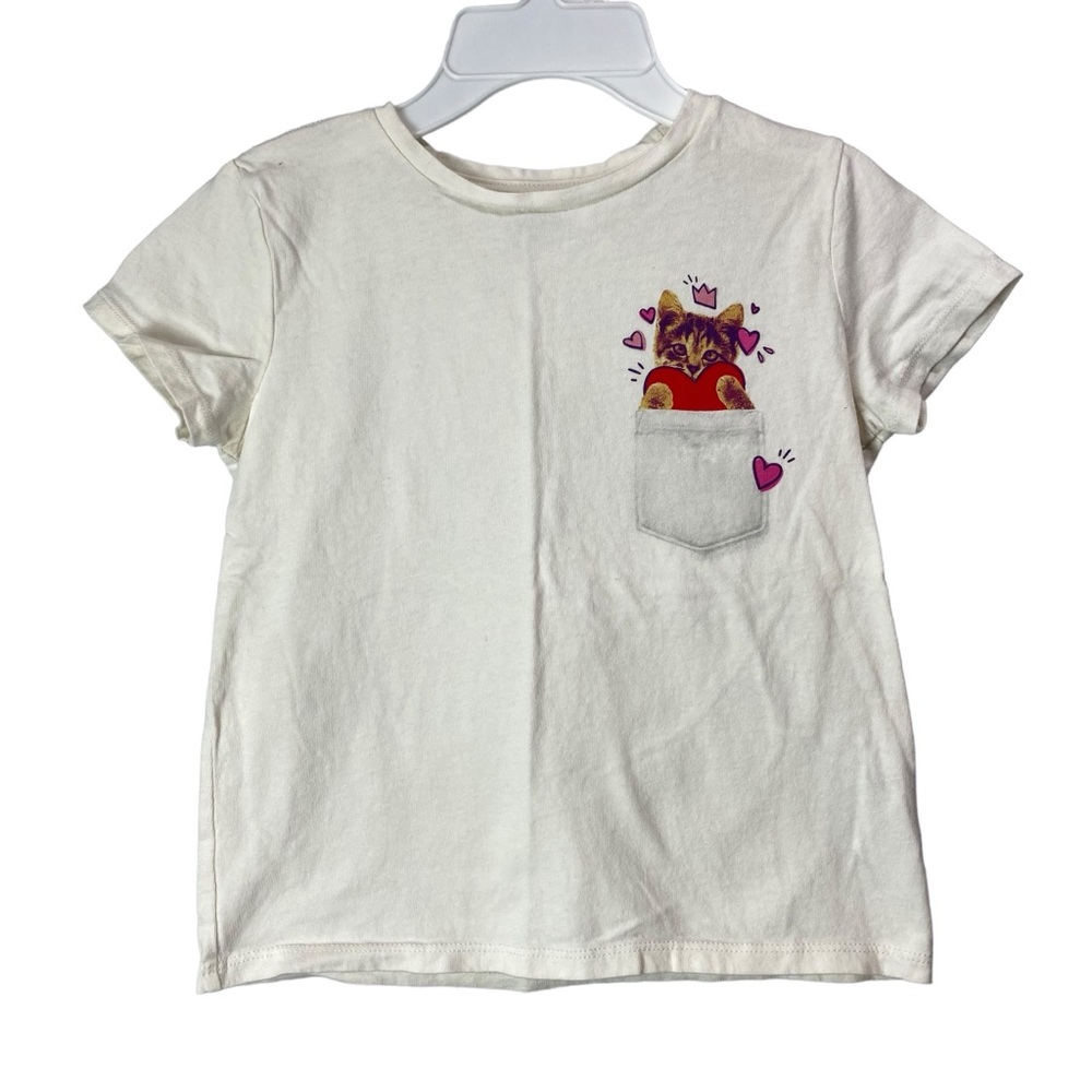 Old Navy t-shirt off white cat in a pocket with hearts screenprint Large 10/12